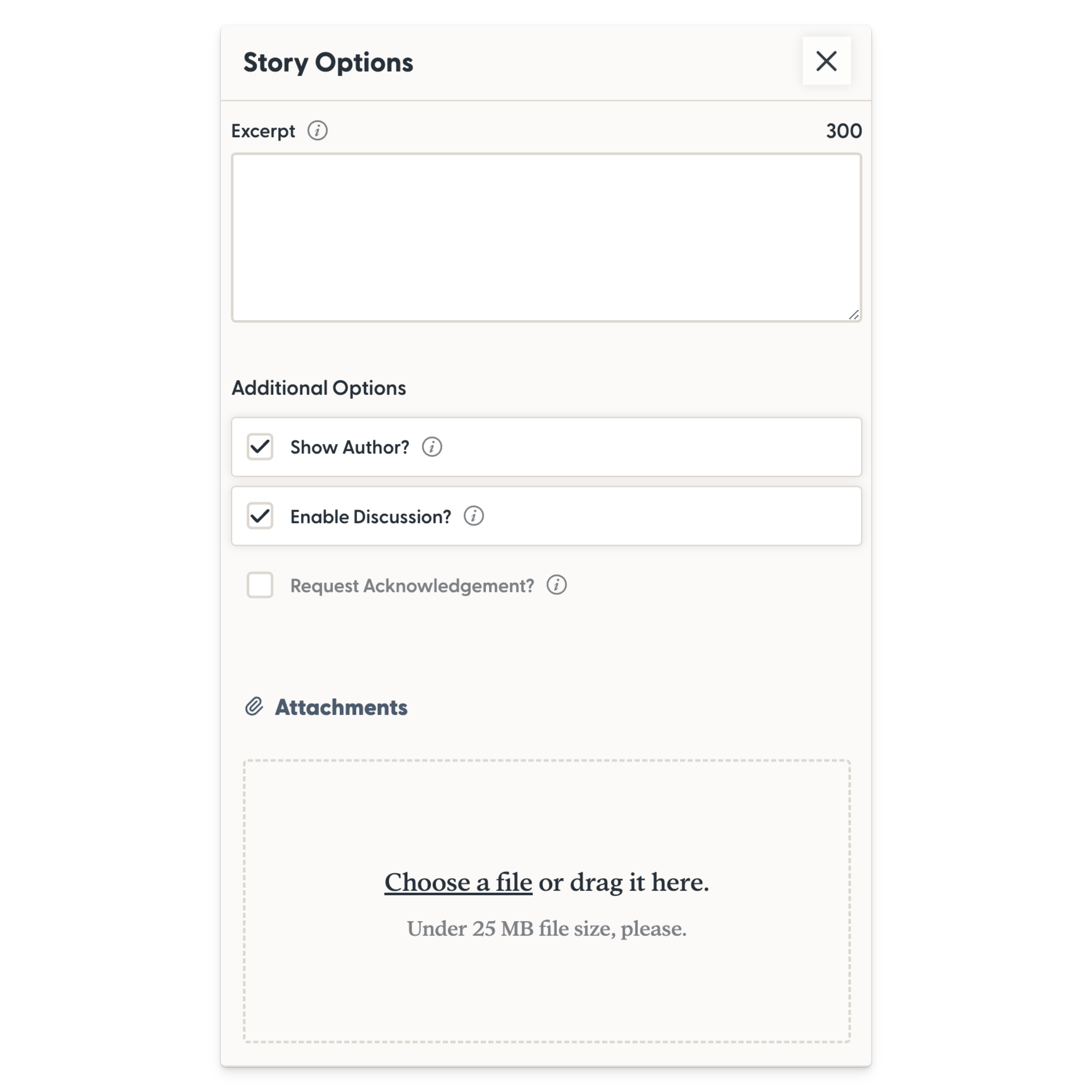 Options panel